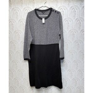 Talbots Sweater Dress Womens PXL Black Gray Colorblock Button Shoulder Knit NEW